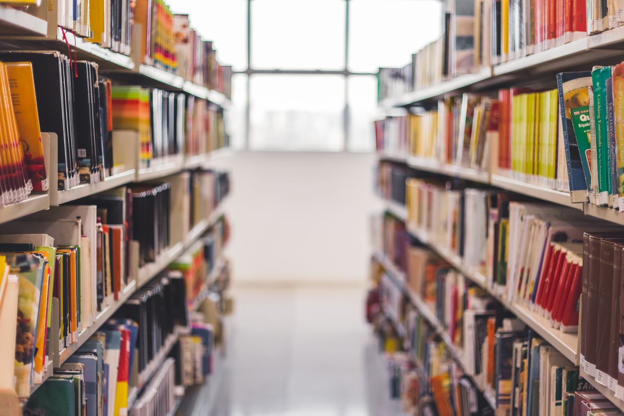 Library Shelves with Books