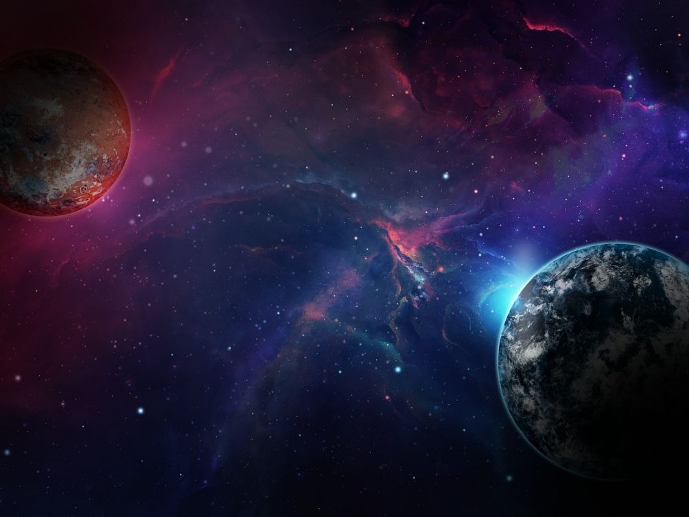 Colorful outer space with planet