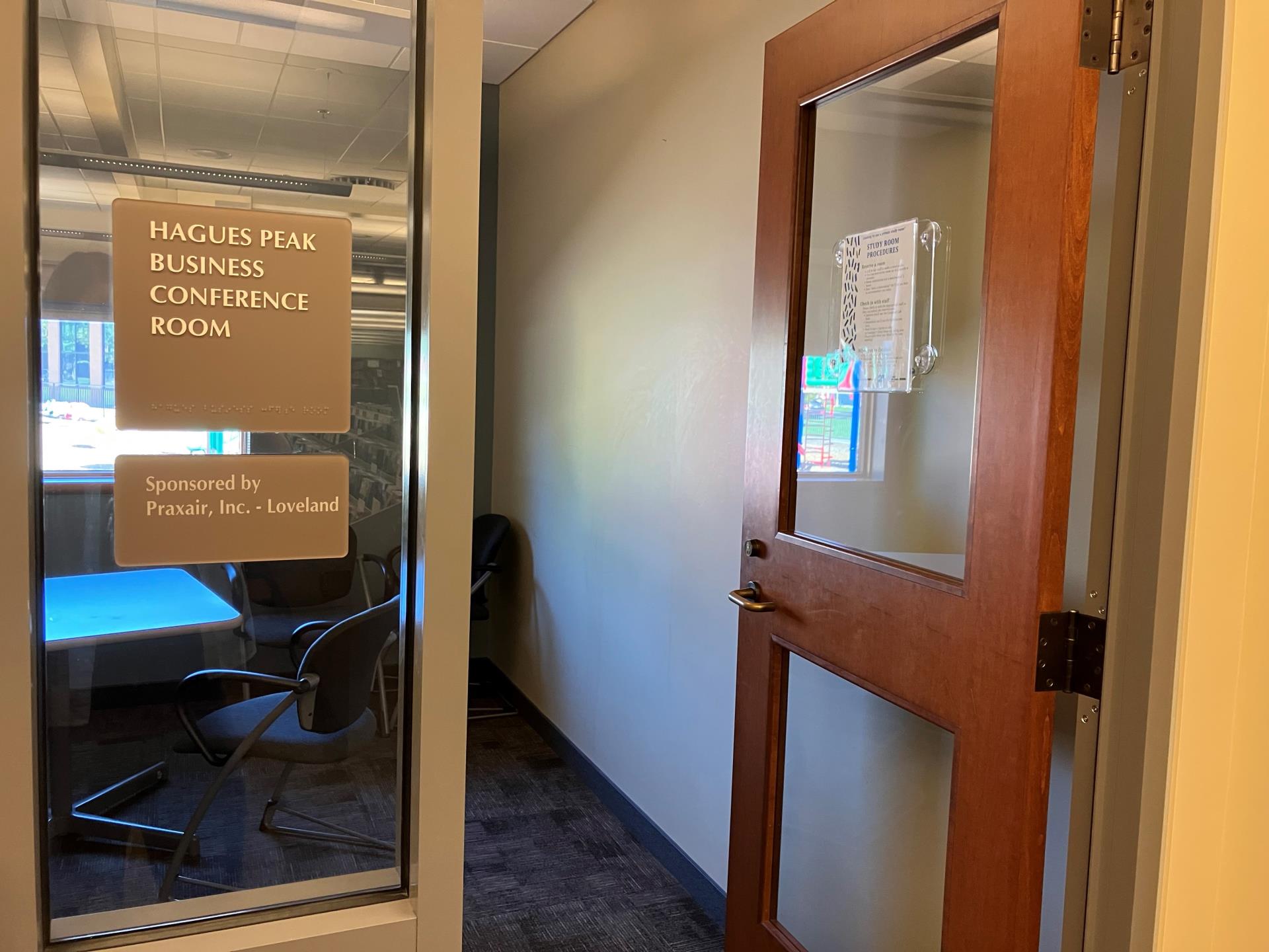 Door showing study room and tables